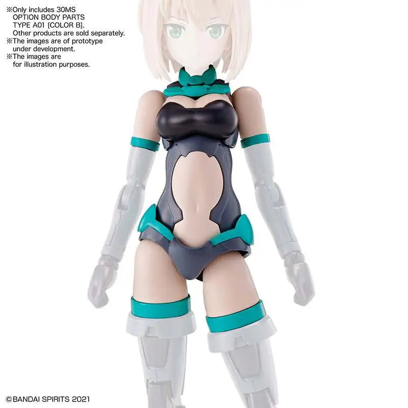 Toy figure with teal and gray outfit on a white background