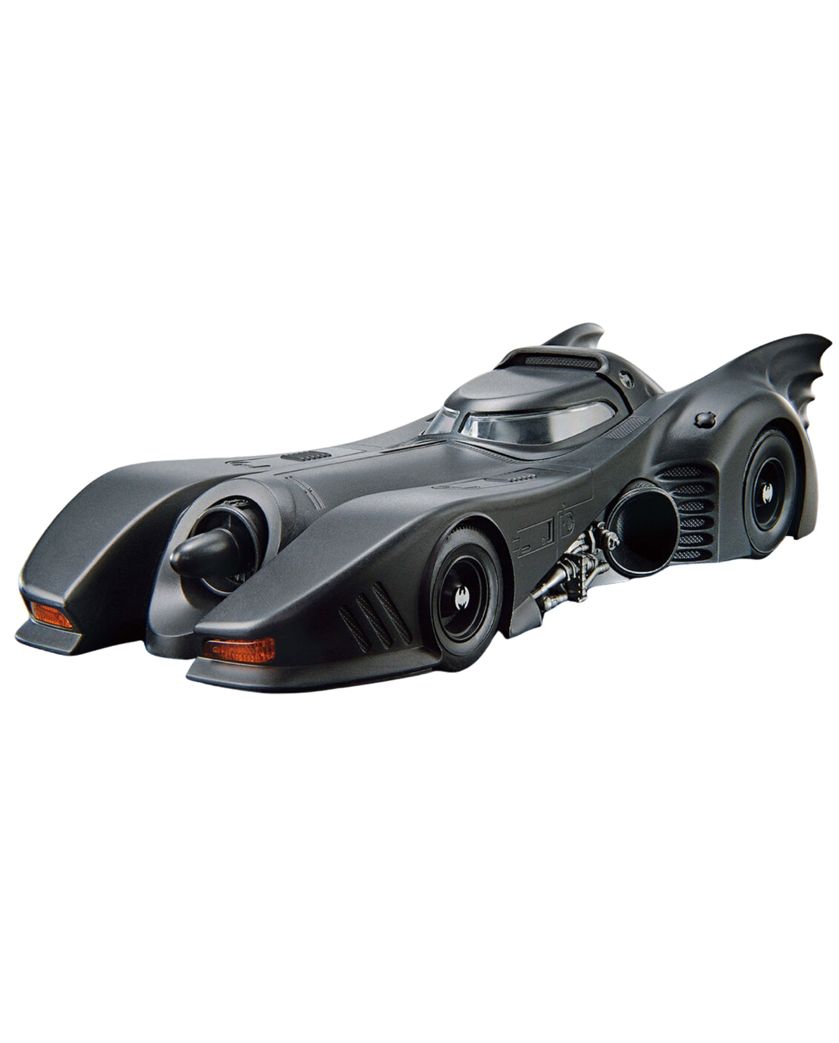 A black Batman-style bat car model or toy vehicle shown on a plain white background.