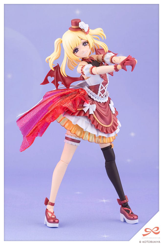 Anime character figurine in a red and white outfit with a purple background