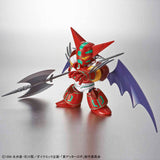 Toy figure with red and purple design on a reflective surface