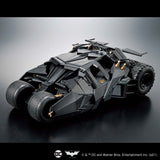 Model of the Batmobile on a reflective surface with a dark background