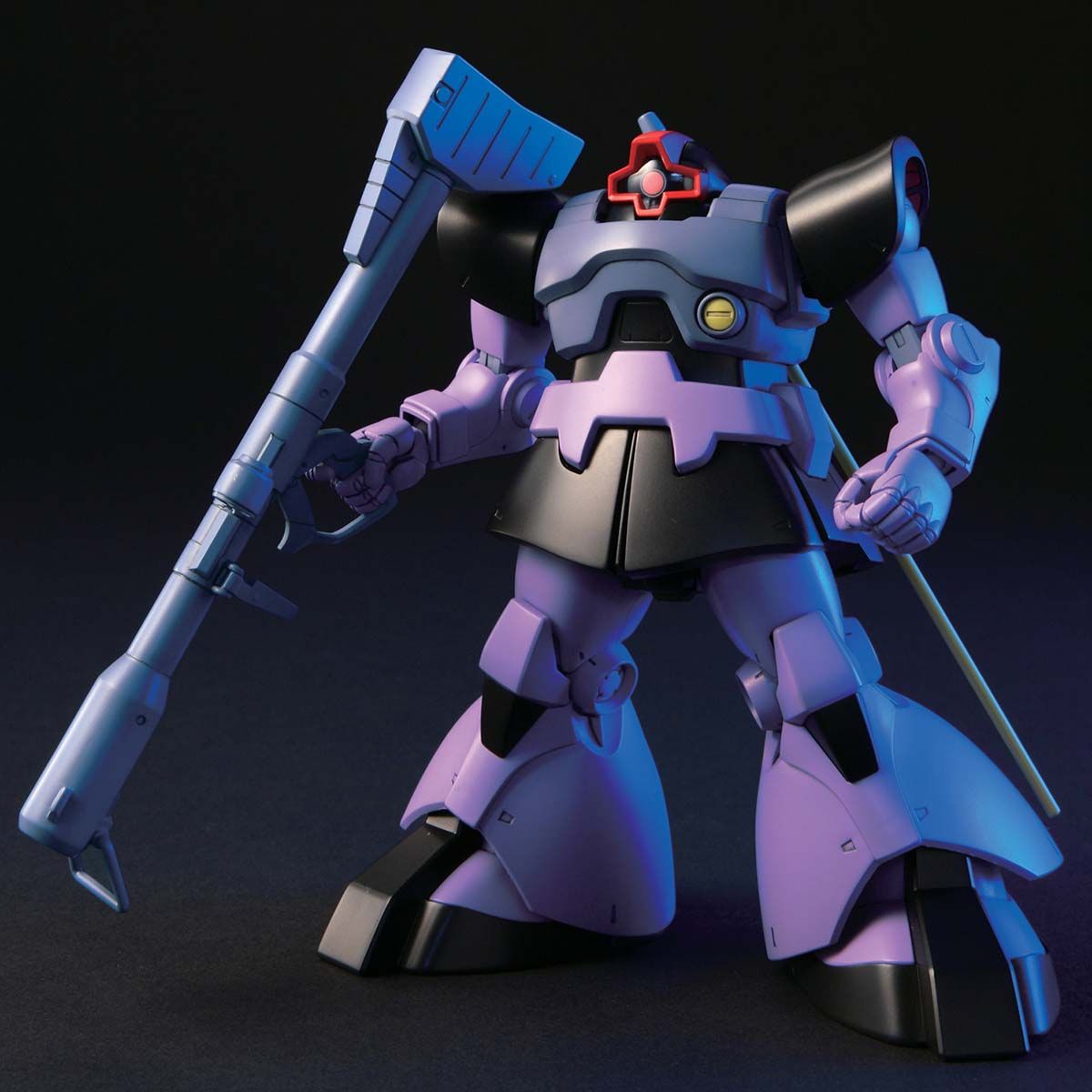 Mechanical robot model with purple and blue color scheme on a dark background