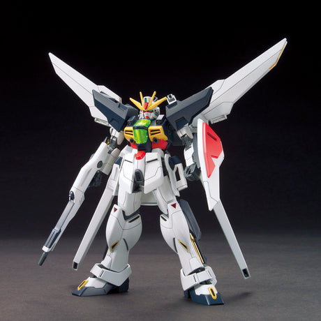 Model kit of a robot with a white and gray color scheme on a dark background