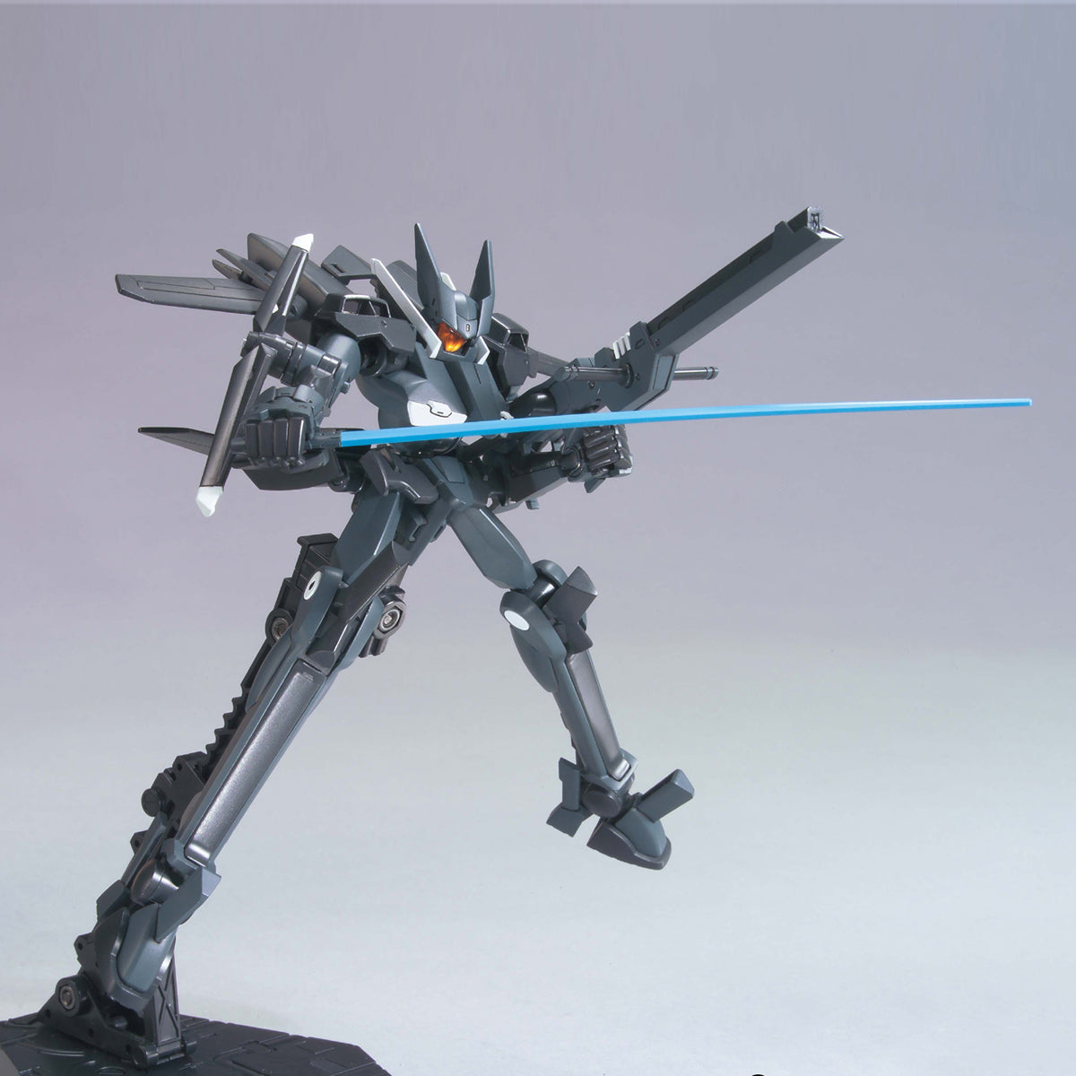 Mechanical model with a blue light effect on a gray background