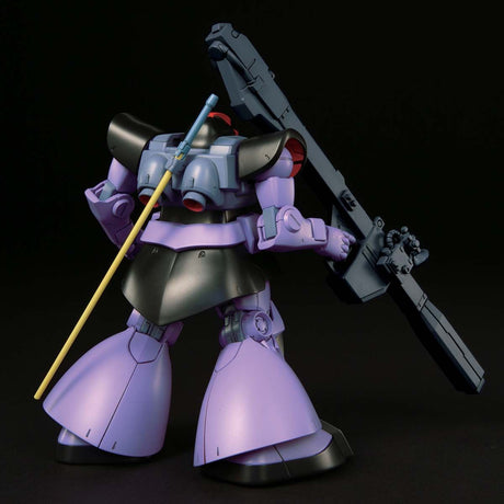 Mechanical robot figure with purple and black design on a black background