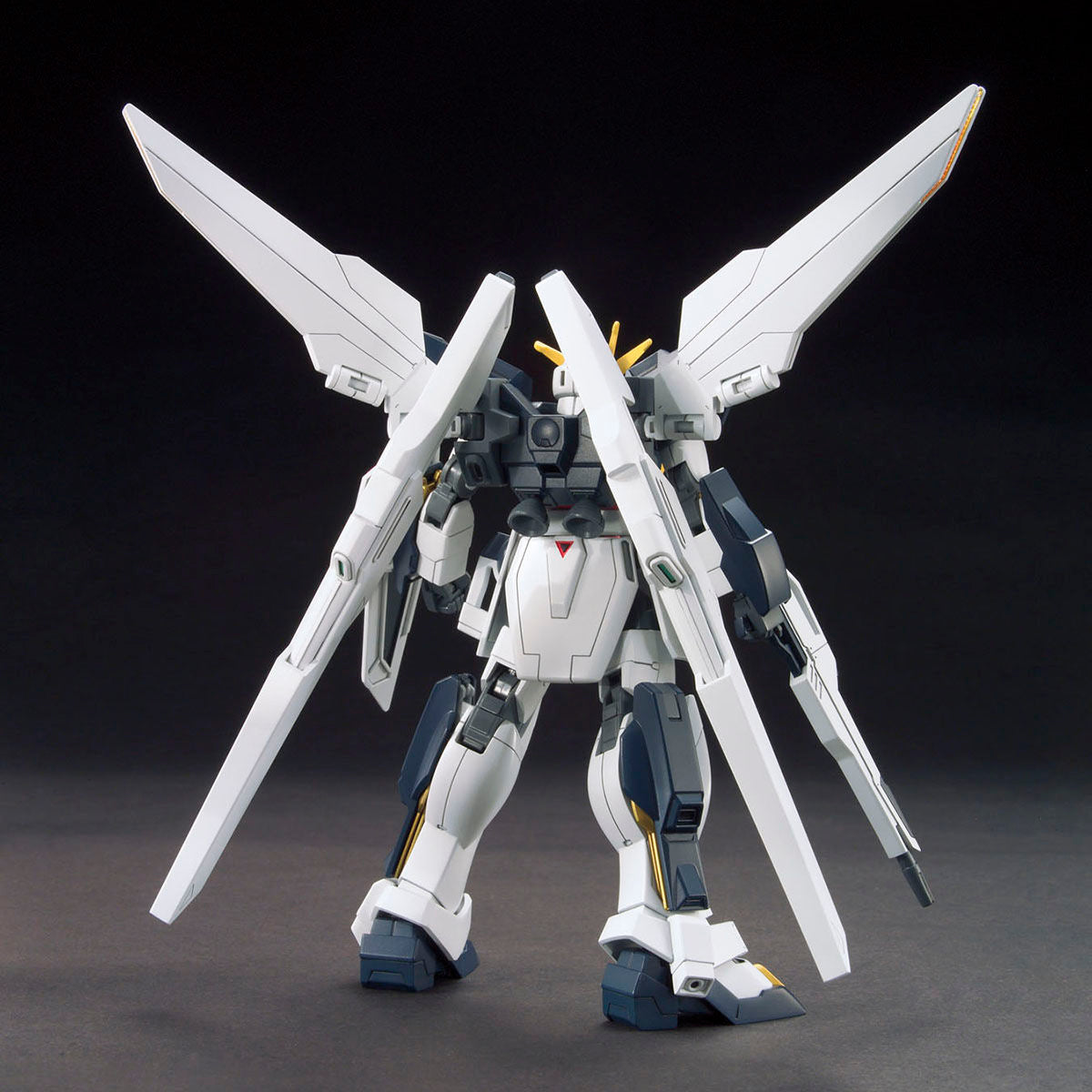 Model kit of a robot with large wings on a dark background