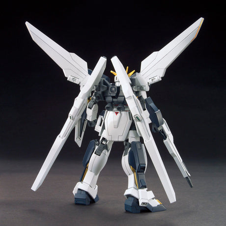 Model kit of a robot with large wings on a dark background