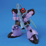 Model kit of a robot with purple and black color scheme on a blue background