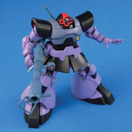Mechanical robot model with purple and black color scheme on a blue background