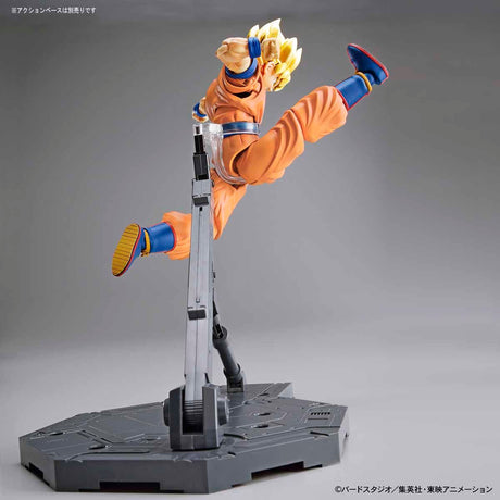 Action figure of a character in a dynamic pose on a gray background