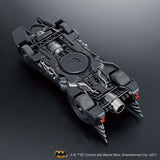 Model of a Batmobile on a dark background with DC Comics logo.