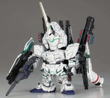 Model kit of a robot with white and gray color scheme on a gray background