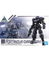 Bandai 3M Hobby bEXM-18 Portanova (Dark Gray) 1/144 scale model kit box art, featuring a dark gray mecha robot on a white and blue-gray background.