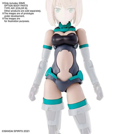 Toy figure with teal and gray outfit on a white background