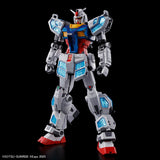 Robot model toy with gray, blue, and red color scheme on a black background