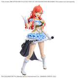 Action figure with red hair and a blue and white outfit on a white background
