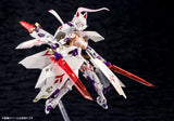 Anime character figurine with white, red, and purple design on a black background