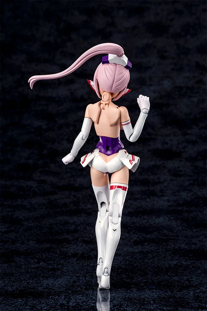 Action figure with pink hair and white outfit on a dark textured background