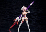 Anime character figurine with pink hair and a spear on a dark background