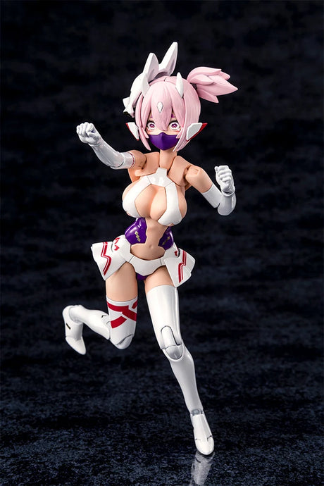 Action figure with pink hair and white outfit on a dark textured background