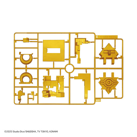 Set of gold toy parts on a white background