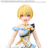Figurine with blonde hair and a detailed outfit on a white background