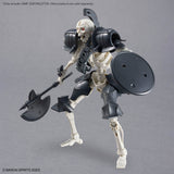 Skeleton warrior figure with armor and weapons on a gray background
