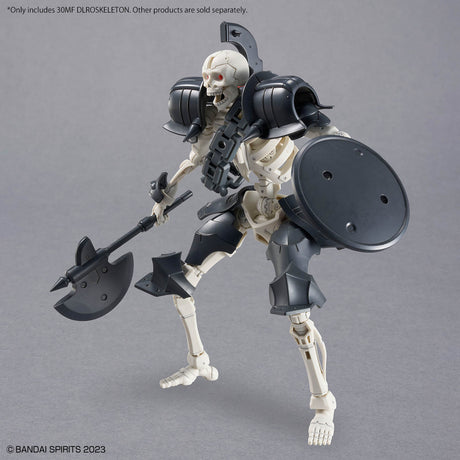 Skeleton warrior figure with armor and weapons on a gray background