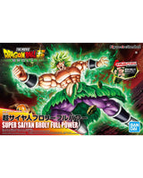 Bandai plastic model kit box for Dragon Ball Z Broly, featuring artwork of Broly with green hair and purple pants surrounded by green energy, with Japanese text and the Bandai logo.