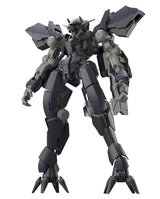A dark gray and black mecha robot figure with red eyes, standing in a dynamic pose against a solid white background.