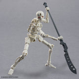 Skeleton figure holding a large sword on a gray background