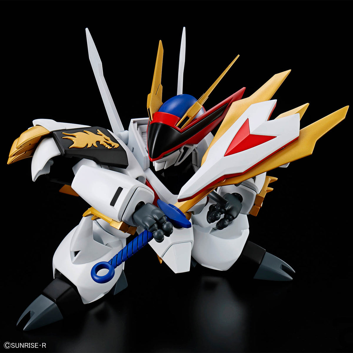 Toy robot with colorful design on a black background