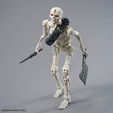 Mechanical skeleton figure with weapons on a gray background, Bandai Spirits brand visible.