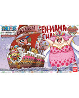 One Piece Quden-Mama Q-Busht-1 (Queen-Mama Q-Busht-1) Grand Ship Set packaging art featuring the character Big Mom in a pink polka-dot dress next to her ship, which is decorated with various sweets.