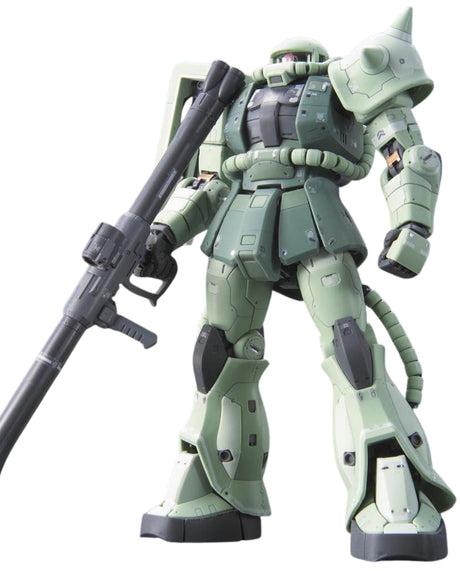 A light green and gray mecha robot figure holding a large black rifle, isolated on a white background.