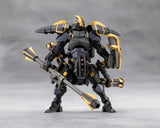 Mechanical figure with black and gold color scheme on a gray background
