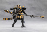 Black and yellow robot figure with a large weapon on a gray background