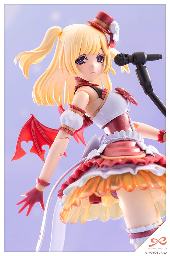 Anime character figurine with microphone on a light purple background