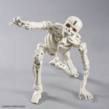 Mechanical skeleton figure on a gray background
