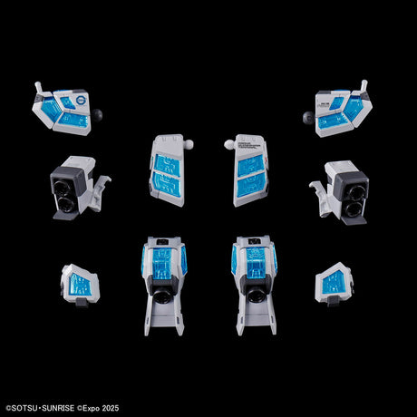 Set of small robot parts on a black background